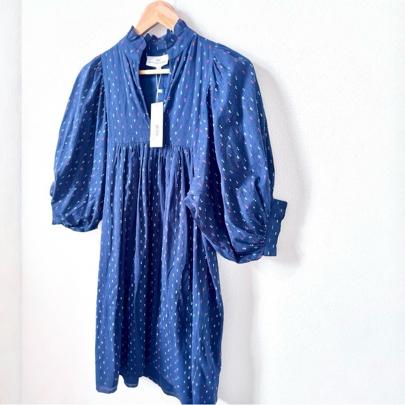 Never A Wallflower Navy Swiss Dot High Neck Dress small NWT - Picture 5 of 7